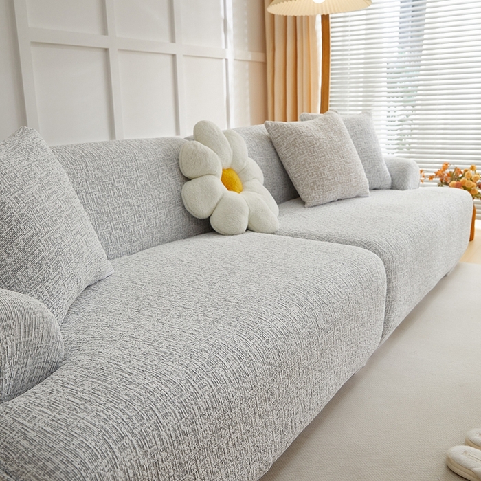 91家纺网 家纺一手货源 找家纺 丝绮鹿 2025新款竹节雪尼尔沙发套松紧款（大三人图）  月光浅灰