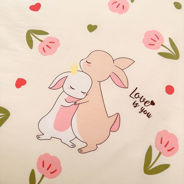 91家纺网 家纺一手货源 找家纺 琪格格 2025春夏新款全棉纯棉40S13372小清新四件套 小粉兔