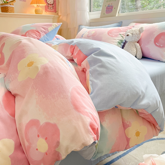 91家纺网 家纺一手货源 找家纺 琪格格 2025春夏新款全棉纯棉40S13372小清新四件套 粉色小恋