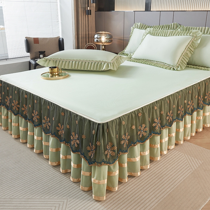 91家纺网 家纺一手货源 找家纺 （总）情恒家纺 2025新款纯色可拆卸PE海洋丝床裙席三件套