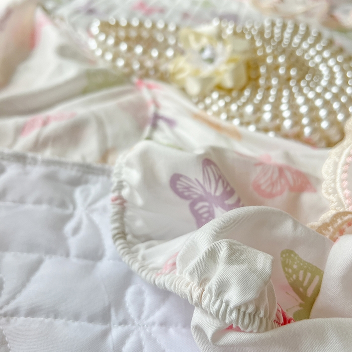 91家纺网 家纺一手货源 找家纺 麒豆豆 2025新款水洗棉印花床笠三件套 蝶之舞