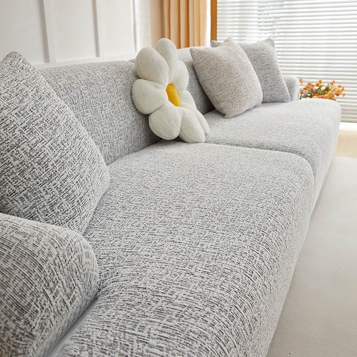 91家纺网 家纺一手货源 找家纺 丝绮鹿 2025新款竹节雪尼尔沙发套松紧款（大三人图）  深中灰