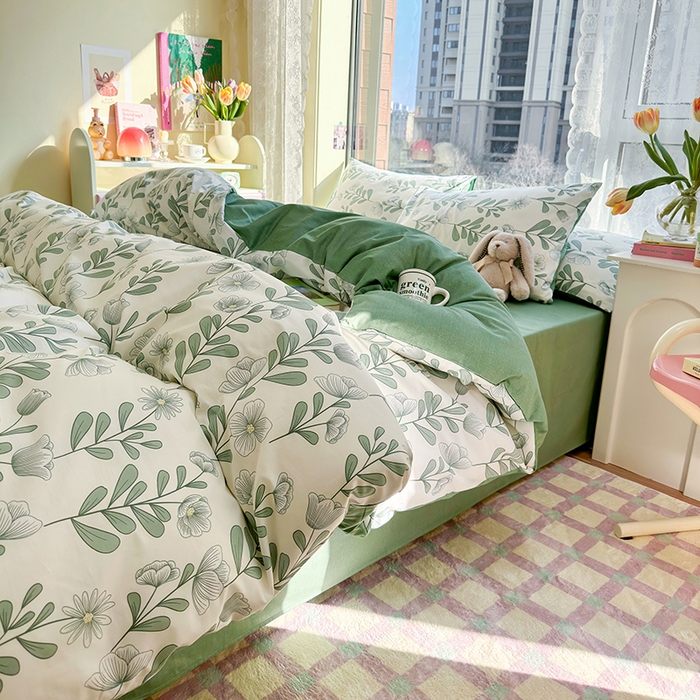 91家纺网 家纺一手货源 找家纺 琪格格 2025春夏新款全棉纯棉40S13372小清新四件套 森林花