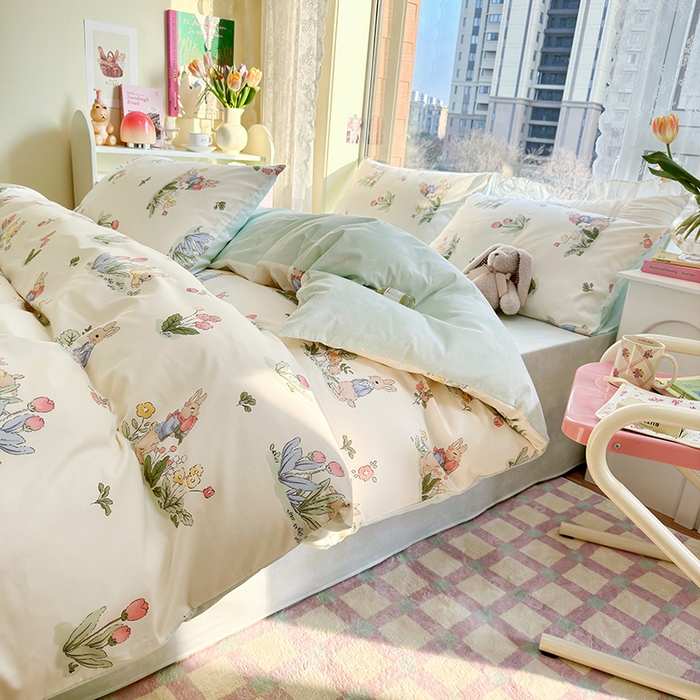 91家纺网 家纺一手货源 找家纺 琪格格 2025春夏新款全棉纯棉40S13372小清新四件套 逃家小兔