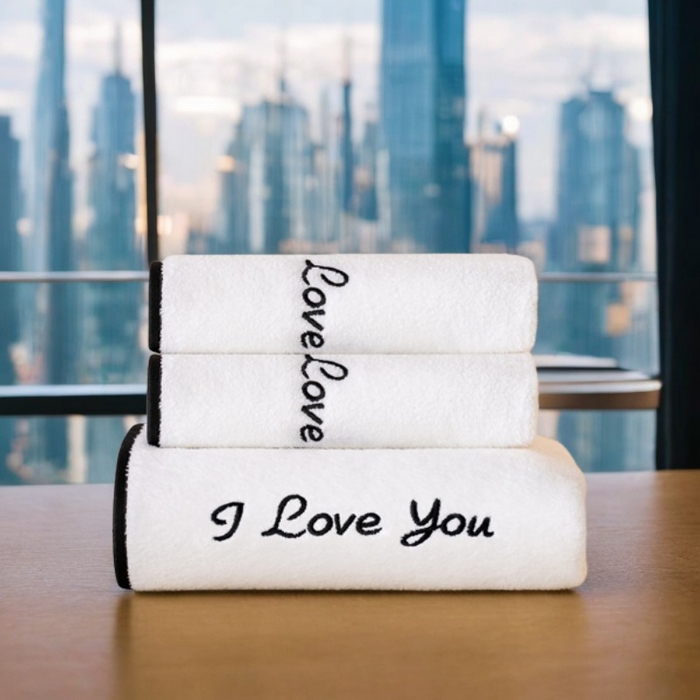 91家纺网 家纺一手货源 找家纺 彩虹毛巾2025新款I Love you珊瑚绒毛巾浴巾套装网红情侣浴室加厚毛巾浴巾两件套 1条浴巾+2条毛巾-白色