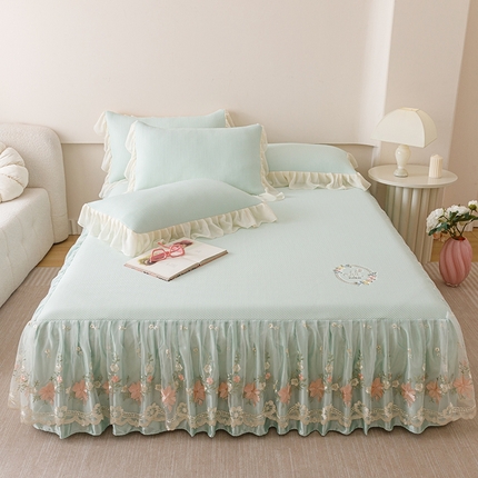 好儿喜家纺2025新款海洋丝凉感豆豆床裙凉席-花蜜 浅绿 