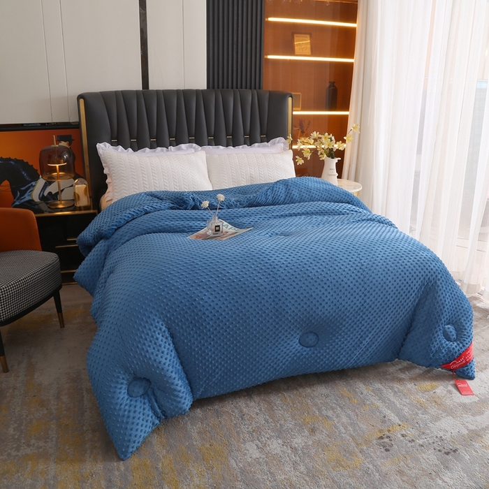 91家纺网 家纺一手货源 找家纺 妙赞2025新款5D双面绒豆豆被被子被芯 深蓝色
