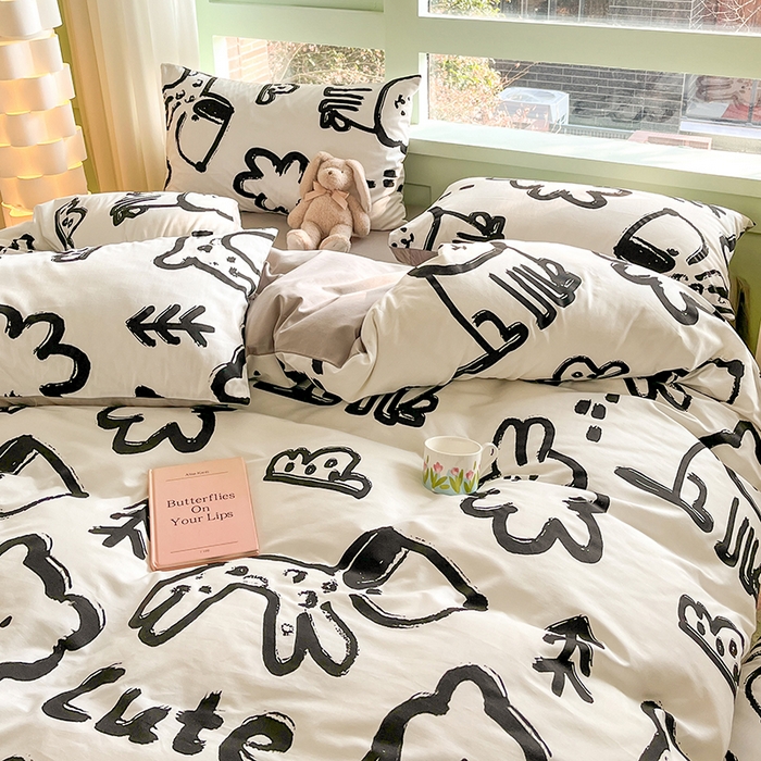 91家纺网 家纺一手货源 找家纺 琪格格 2025春夏新款全棉纯棉40S13372小清新四件套 可爱萌宠