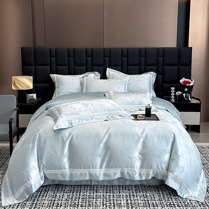 91家纺网 家纺一手货源 找家纺 2025新品床上用品高端A类100支天丝棉贡缎提花四件套全棉纯棉长绒棉夏季轻奢真丝全工艺 南溪-梦影蓝