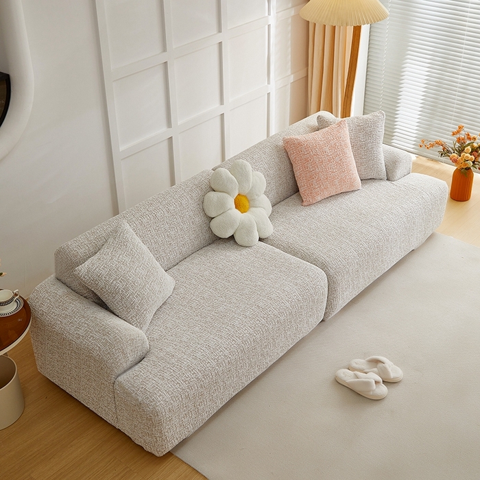 91家纺网 家纺一手货源 找家纺 丝绮鹿 2025新款竹节雪尼尔沙发套松紧款（大三人图）  温柔咖