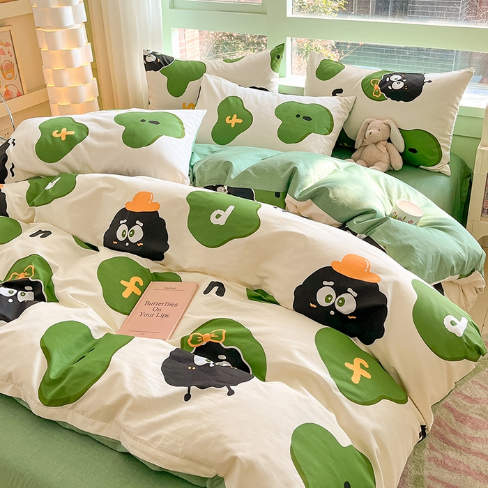 91家纺网 家纺一手货源 找家纺 琪格格 2025春夏新款全棉纯棉40S13372小清新四件套 小煤球