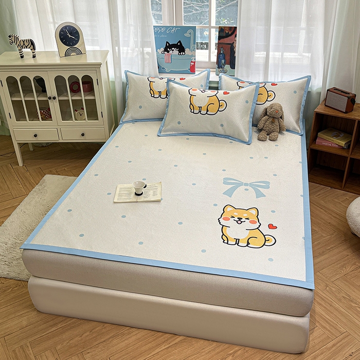 91家纺网 家纺一手货源 找家纺 布卢姆床垫2025新款A类数码印花冰藤席夏凉席--床席款 爱心柴犬