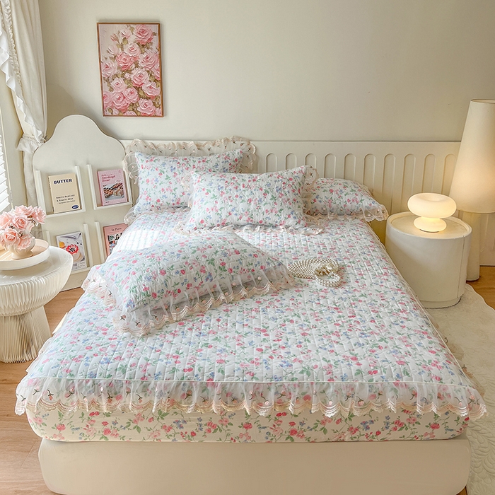 91家纺网 家纺一手货源 找家纺 麒豆豆 2025新款水洗棉印花床笠三件套 春不晚