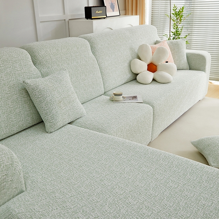 91家纺网 家纺一手货源 找家纺 丝绮鹿 2025新款竹节雪尼尔沙发套松紧款（贵妃图） 薄荷绿