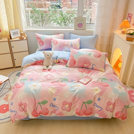 琪格格 2025春夏新款全棉纯棉40S13372小清新四件套 粉色小恋
