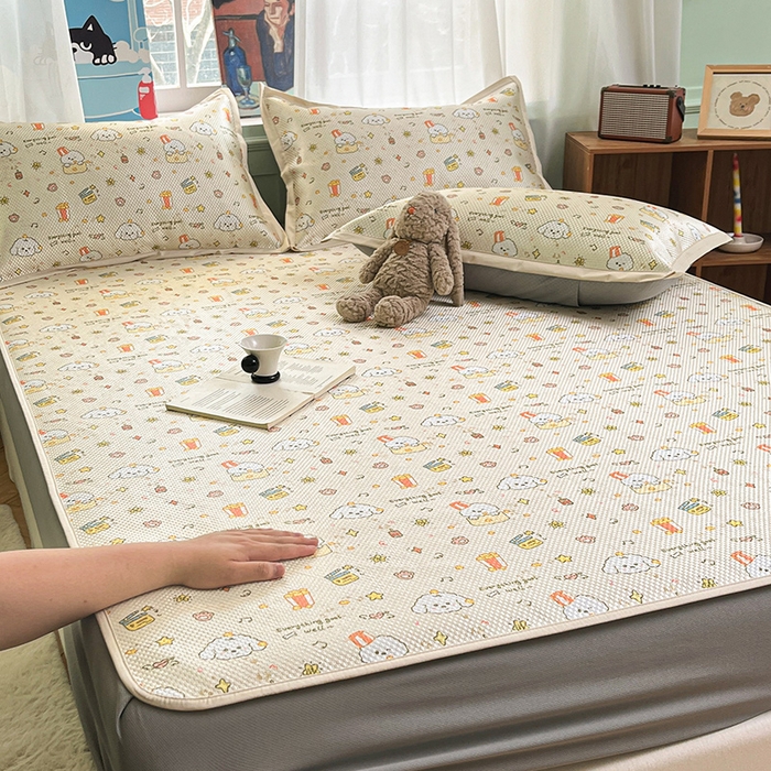 91家纺网 家纺一手货源 找家纺 布卢姆床垫2025新款A类数码印花冰藤席夏凉席--床笠款 爆米花床笠