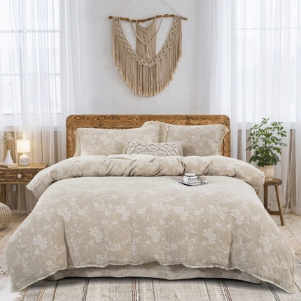鲁爱家纺供货 2025新款棉麻流苏款四件套 枫丹白露