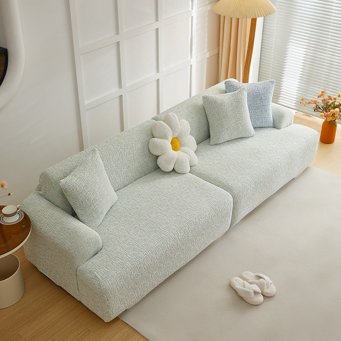91家纺网 家纺一手货源 找家纺 丝绮鹿 2025新款竹节雪尼尔沙发套松紧款（大三人图）  薄荷绿