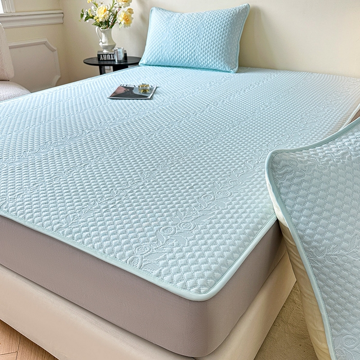 91家纺网 家纺一手货源 找家纺 布卢姆床垫2025新款A类PE乙纶冰豆豆床笠款凉席 夏日藤萝 蓝