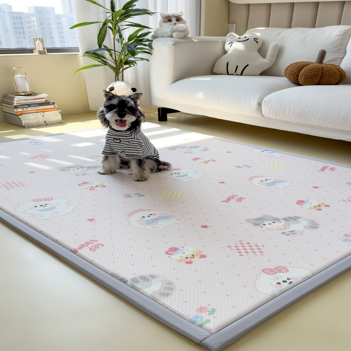 91家纺网 家纺一手货源 找家纺 席世家 2025新款印花豆豆多功能垫 粉色乐园