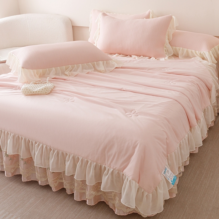 91家纺网 家纺一手货源 找家纺 好儿喜家纺  2025新款海洋丝凉感夏被四件套（此款控价所有尺寸（劵后）利润不得低于50元） 浅粉 