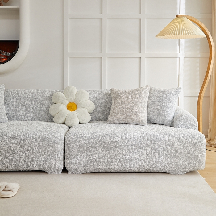 91家纺网 家纺一手货源 找家纺 丝绮鹿 2025新款竹节雪尼尔沙发套松紧款（大三人图）  月光浅灰
