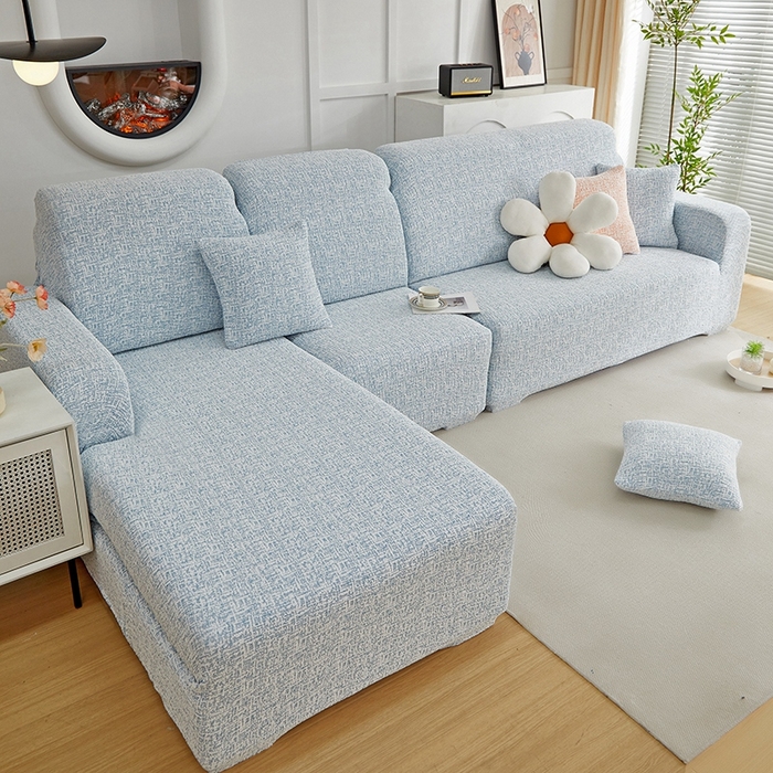 91家纺网 家纺一手货源 找家纺 丝绮鹿 2025新款竹节雪尼尔沙发套松紧款（贵妃图） 迷雾蓝