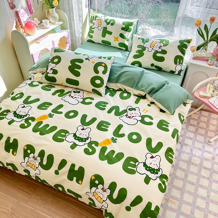 91家纺网 家纺一手货源 找家纺 琪格格 2025春夏新款全棉纯棉40S13372小清新四件套 皮皮兔