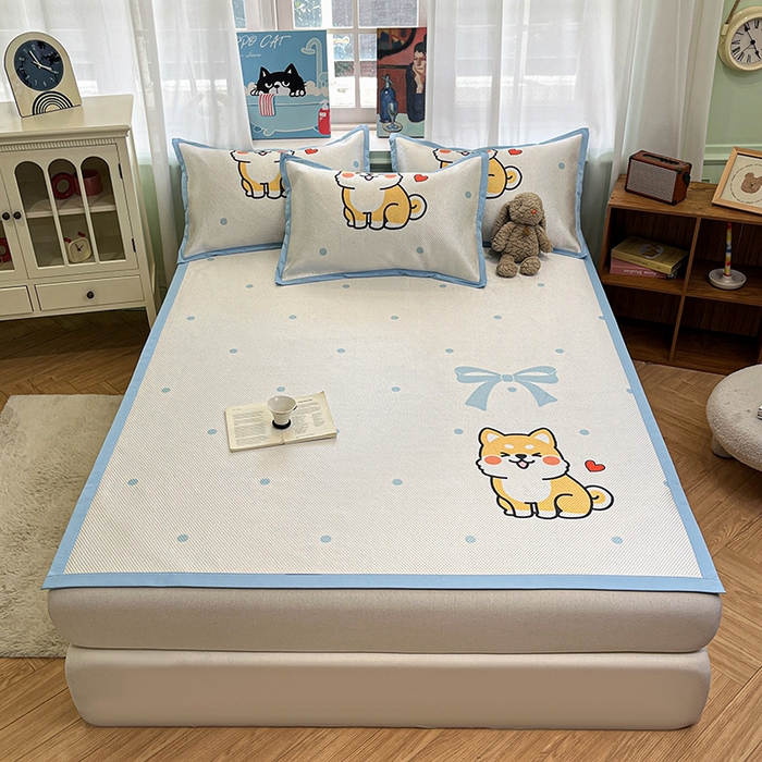 91家纺网 家纺一手货源 找家纺 布卢姆床垫2025新款A类数码印花冰藤席夏凉席--床席款 爱心柴犬