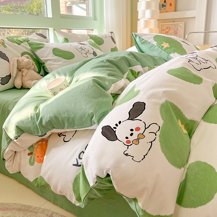 91家纺网 家纺一手货源 找家纺 琪格格 2025春夏新款全棉纯棉40S13372小清新四件套 快乐萌宠