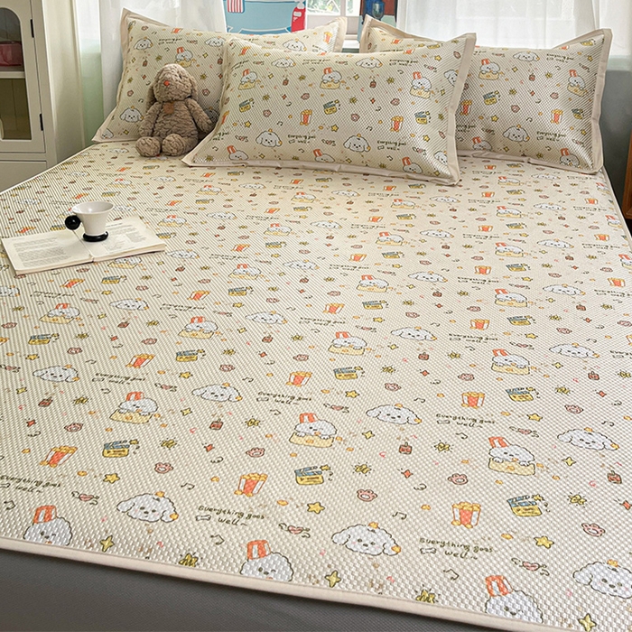 91家纺网 家纺一手货源 找家纺 布卢姆床垫2025新款A类数码印花冰藤席夏凉席--床笠款 爆米花床笠