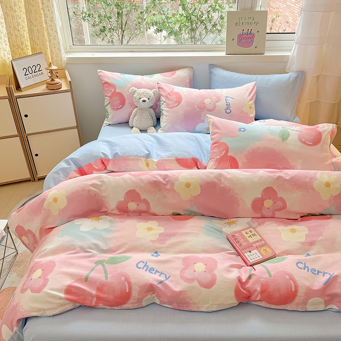 91家纺网 家纺一手货源 找家纺 琪格格 2025春夏新款全棉纯棉40S13372小清新四件套 粉色小恋