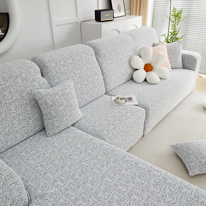 91家纺网 家纺一手货源 找家纺 丝绮鹿 2025新款竹节雪尼尔沙发套松紧款（贵妃图） 深中灰