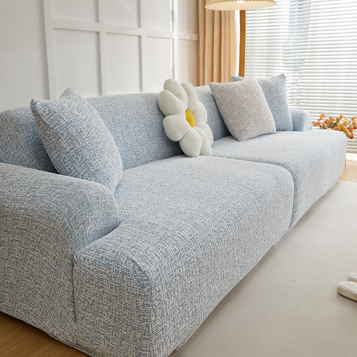 91家纺网 家纺一手货源 找家纺 丝绮鹿 2025新款竹节雪尼尔沙发套松紧款（大三人图）  迷雾蓝
