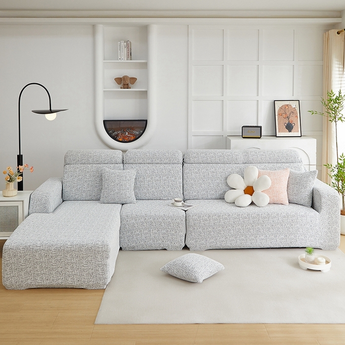 91家纺网 家纺一手货源 找家纺 丝绮鹿 2025新款竹节雪尼尔沙发套松紧款（贵妃图） 深中灰