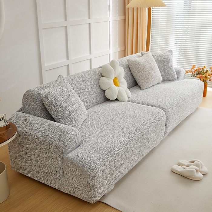 91家纺网 家纺一手货源 找家纺 丝绮鹿 2025新款竹节雪尼尔沙发套松紧款（大三人图）  深中灰