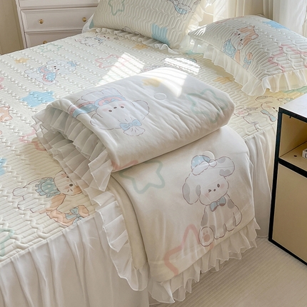慕澄2025新款小版印花床裙款乳胶凉席凉感丝夏被四件套 夏日幸福