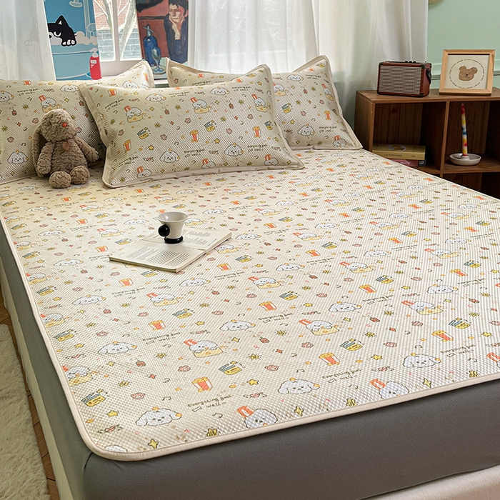 91家纺网 家纺一手货源 找家纺 布卢姆床垫2025新款A类数码印花冰藤席夏凉席--床笠款 爆米花床笠