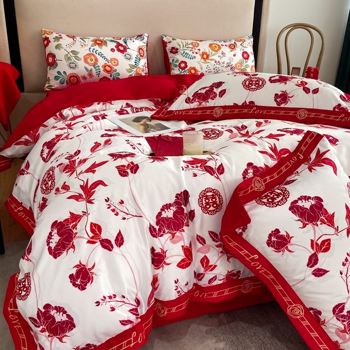 91家纺网 家纺一手货源 找家纺 用心 2022新款数码印花婚庆四件套