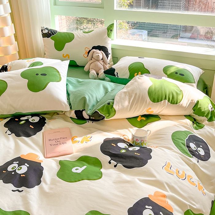 91家纺网 家纺一手货源 找家纺 琪格格 2025春夏新款全棉纯棉40S13372小清新四件套 小煤球