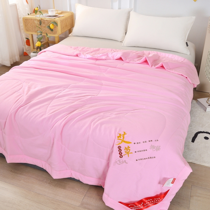 91家纺网 家纺一手货源 找家纺 妙赞2025新款水洗艾草夏被夏凉被空调被 粉色