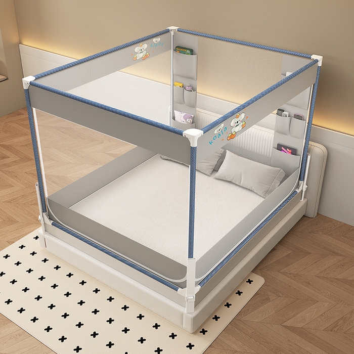 91家纺网 家纺一手货源 找家纺 无瑕家居 2025新款高级围栏家用卧室加粗儿童防止掉床超大空间免安装坐床蚊帐围栏款蚊帐储物围栏蚊帐系列 考拉树屋