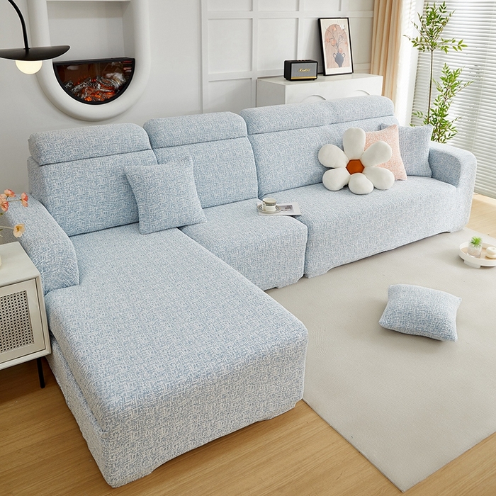 91家纺网 家纺一手货源 找家纺 丝绮鹿 2025新款竹节雪尼尔沙发套松紧款（贵妃图） 迷雾蓝