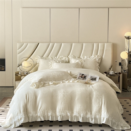 2025新款水洗天丝提花四件套-梦洛伊 维纳斯·奶昔白