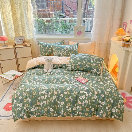 91家纺网 家纺一手货源 找家纺 琪格格 2025春夏新款全棉纯棉40S13372小清新四件套 闲庭花开