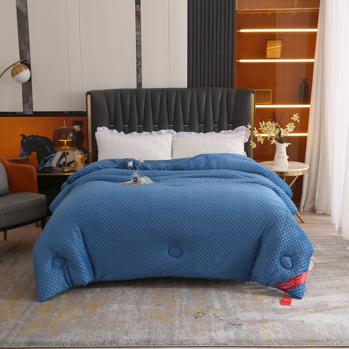 91家纺网 家纺一手货源 找家纺 妙赞2025新款5D双面绒豆豆被被子被芯 深蓝色