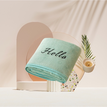 彩虹毛巾2025新款Hello珊瑚绒毛巾浴巾两件套跨境加厚吸水毛巾浴巾套装 70*140cm浴巾一条-绿色