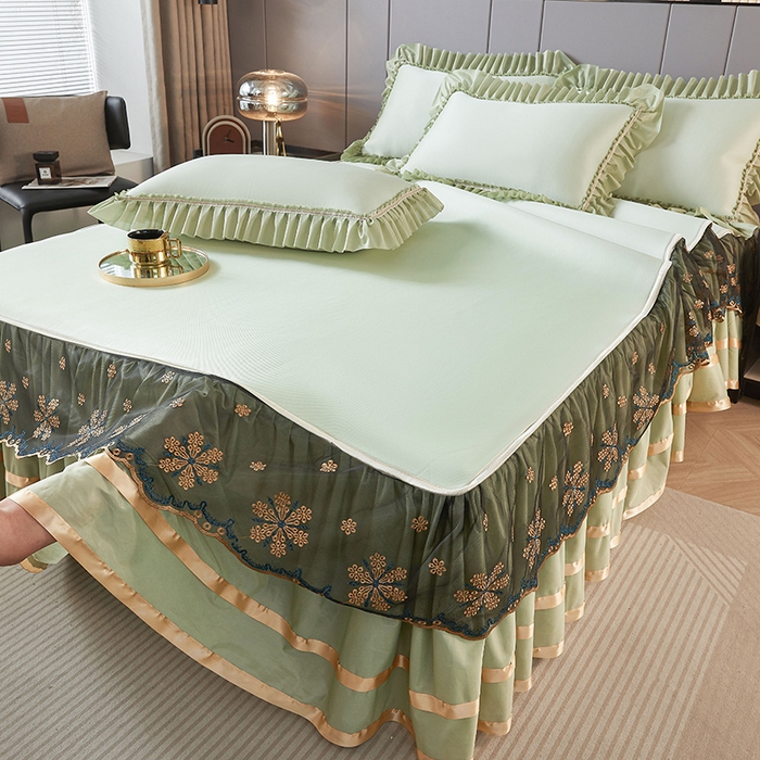 91家纺网 家纺一手货源 找家纺 （总）情恒家纺 2025新款纯色可拆卸PE海洋丝床裙席三件套