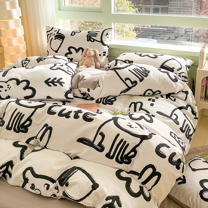 91家纺网 家纺一手货源 找家纺 琪格格 2025春夏新款全棉纯棉40S13372小清新四件套 可爱萌宠