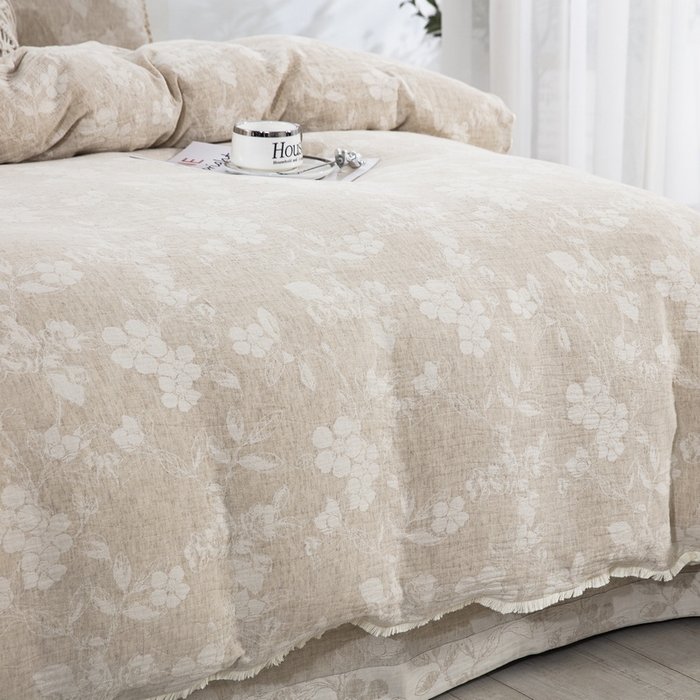 91家纺网 家纺一手货源 找家纺 鲁爱家纺供货 2025新款棉麻流苏款四件套 枫丹白露